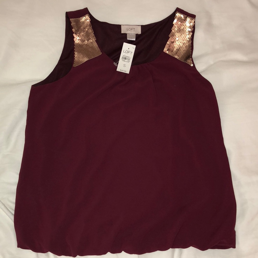 Ann Taylor LOFT Maroon Sleeveless Sequin Blouse
